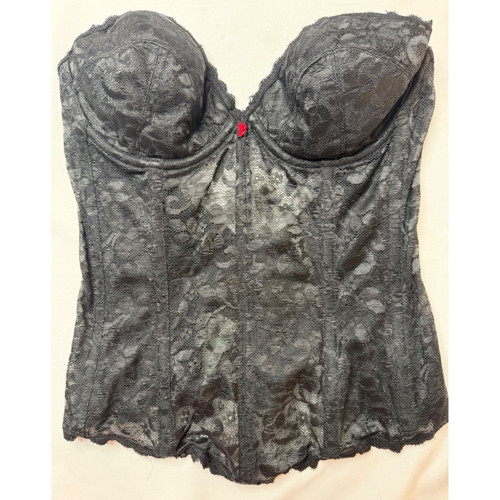 Vintage Carnival 313 Black Lace Bustier Corset Longline Bra 32C Union Made USA